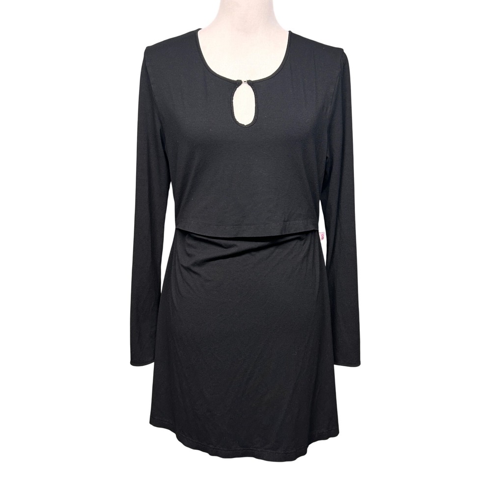Boob Nursing Wear Dress Women Large Black Long Sleeve Keyhole Maternity Soft